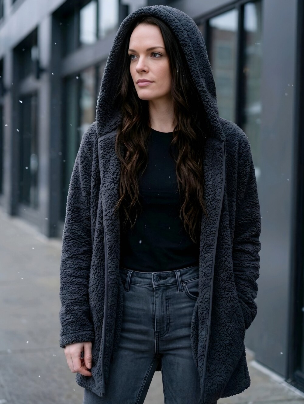 PINK Victoria’s Secret ✦ Sherpa Hooded Cardigan ✦ Dark Grey Oversized Cozy XS